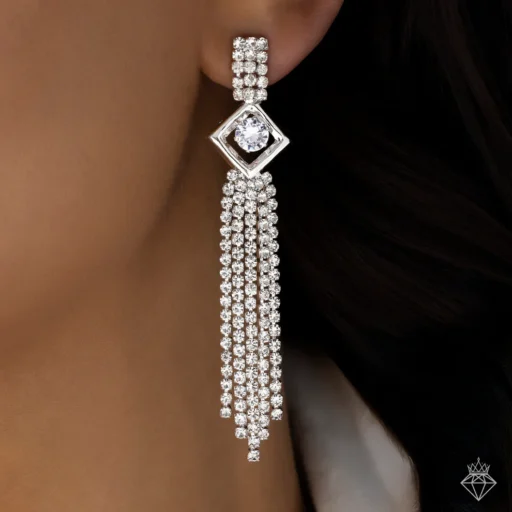 Luxurious Silver Crystal Tassel Drop Earrings