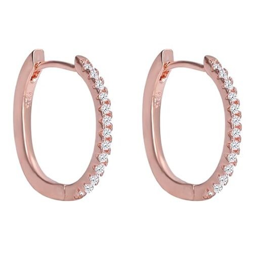 Rose Gold Pave Crystal Oval Hoop Earrings