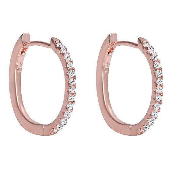 Rose Gold Pave Crystal Oval Hoop Earrings