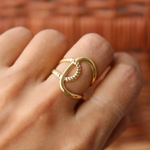 Gold Plated Textured "D" Initial Statement Ring