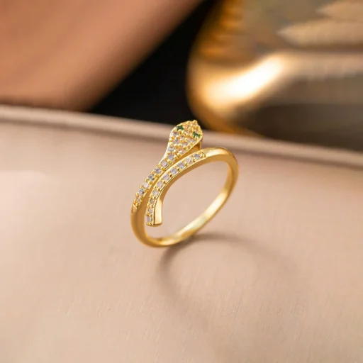Anti-Tarnish Gold Plated Crystal Serpent Wrap Ring