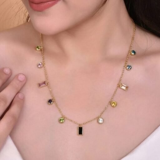 Multi-Stone Gold Plated Anti-Tarnish Necklace