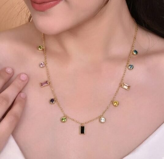Multi-Stone Gold Plated Anti-Tarnish Necklace