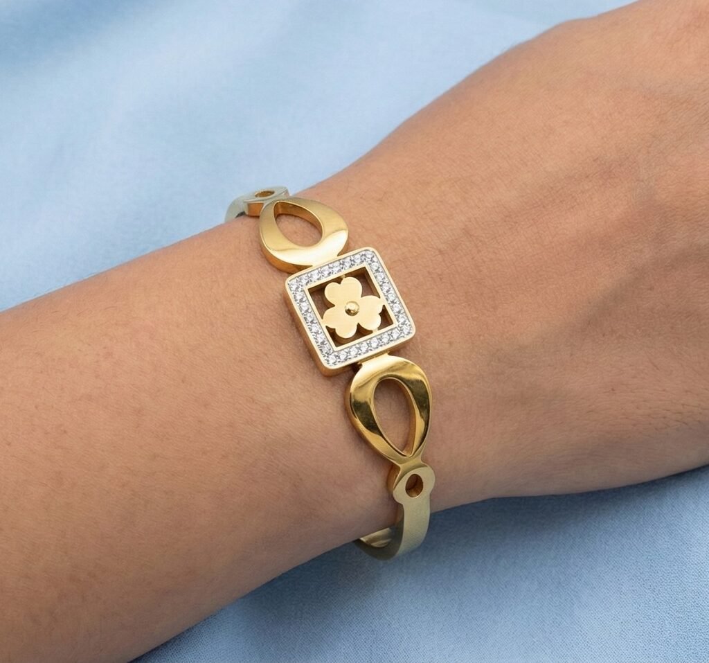 Anti-Tarnish CZ Stone Border Bracelet