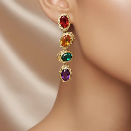 Vintage Style Multi-Gemstone Linear Earrings