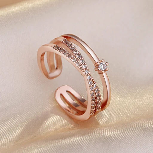 Rose Gold Multi-Layer Crystal Adjustable Ring