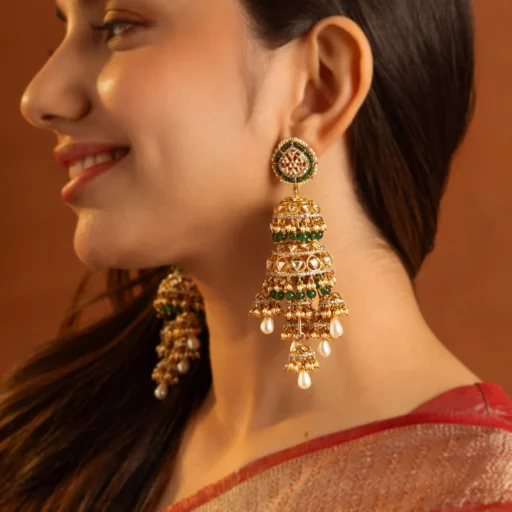 Royal 3-Tier Kundan & Pearl Bridal Jhumka
