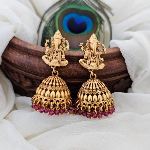 Antique Gold Plated Lord Ganesha Temple Jhumka