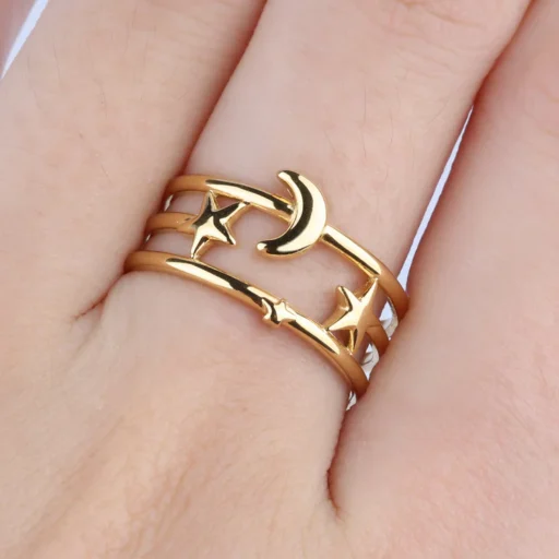 Anti-Tarnish "Midnight Sky" Celestial Moon & Star Ring