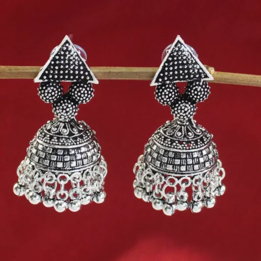 Oxidized Silver Plated Triangle Stud Jhumka