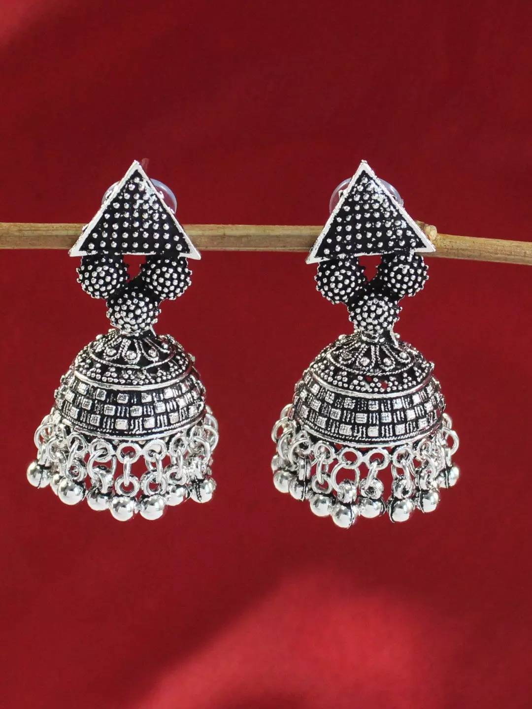 Oxidized Silver Plated Triangle Stud Jhumka